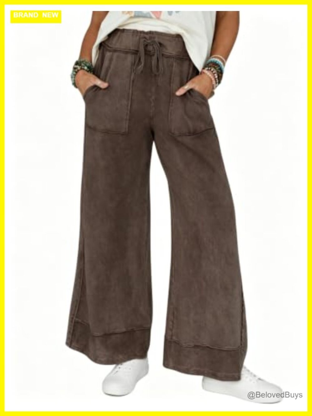 High Rise Wide Leg Sweatpants Raw Edge Palazzo Pants with Pockets